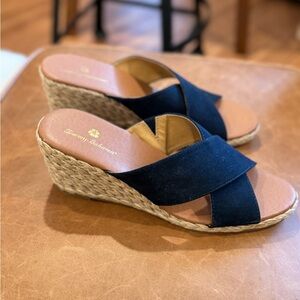 NEW! Tommy Bahama Stacey Wedge Slide Espadrilles Womens Size 9.5M  Navy